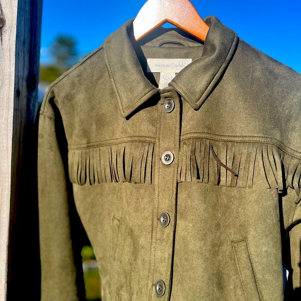 Treasure & Bond microsuede fringe green jacket Western St Patrick’s. girl 10-12